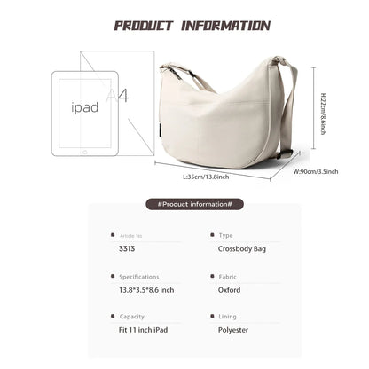 eybag Nylon Crescent Crossbody Bag for Women Sling Casual Dumpling Bag with Mini Pocket Simple Hobo Bag