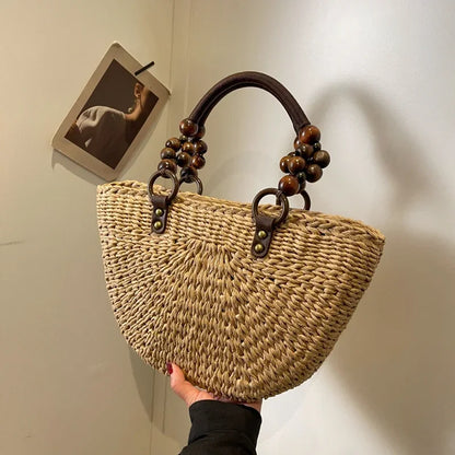 eybag Fashion New Straw Bag Large Capacity 2024 Summer Hand Woven Rural Style Women's Shoulder Bags Versatile Style Trend Handbag