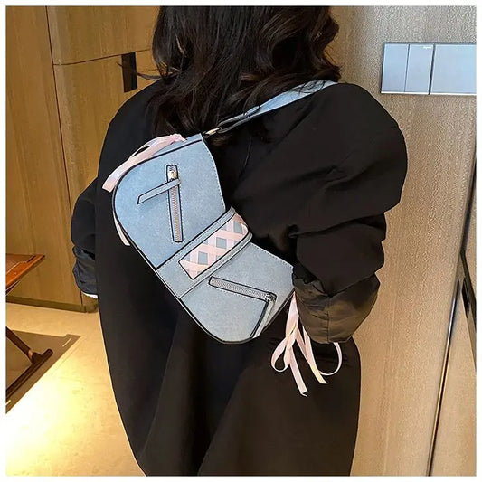 eybag Sweet Cool Denim Shoulder Bag Women New Retro Fairycore Hot Girl Half Moon Y2k Bags Female Vintage Messenger Bag Handbag