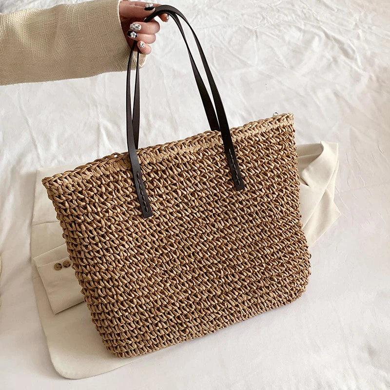 Lkblock Casual Summer Beach Bag For Women Large Capacity Straw Bags Designer Bag Handmade Big Purses Handbags Rattan Shoulder Bags