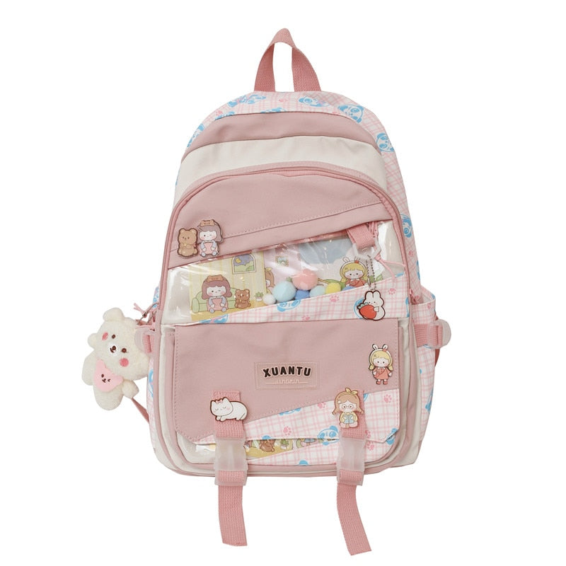 eybag Multi-pocket Transparent PVC Nylon School Backpack For Girls Large Female Travel Casual Schoolbag Patchwork Mochila Bolsa