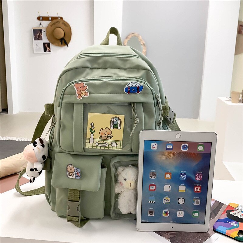 eybag Cute Student Backpacks Waterproof Multi-Pocket Nylon Multifunction  School Backpack for Female Girls Kawaii Laptop Book Pack New