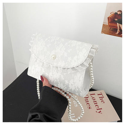 eybag Vintage Lace Pearl Chain Ladies Small Square Shoulder Bag Retro Crossbody Bags Female Clutch Purse Handbags for Women