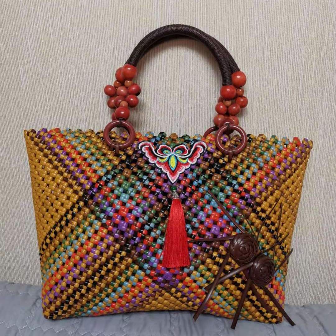 eybag Handmade Bags Woven Bag Accessories Wooden Bead Handles Leather Bottoms Handmade Bag Accessories Materials