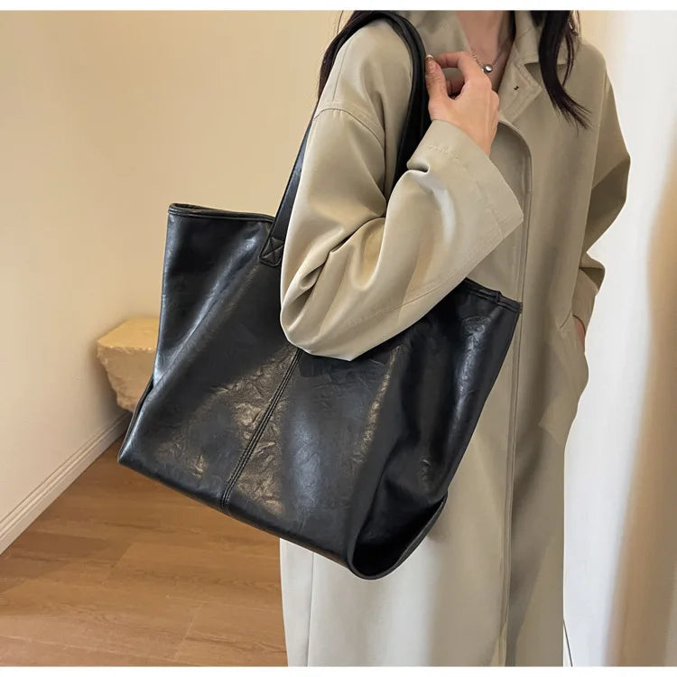 Lkblock Large Capacity PU Leather Bags Brand Design Big Tote Bag for Women Solid Color Fashion Female Handbags INS Style Underarm Bags