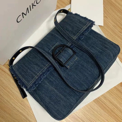 Lkblock Denim women Axillary bags Casual cowboy female Shoulder Bag Large capacity Elegant Tassels ladies handbag blue bolsa feminina