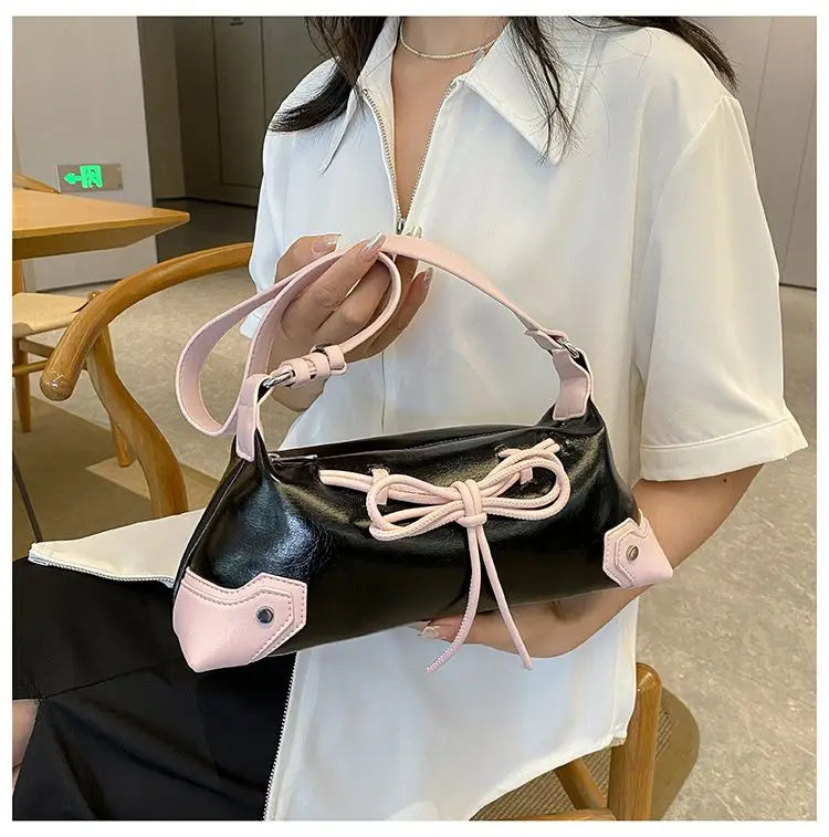 eybag Sweet Cool Bow Y2k Handbag Women Fairy Core Zipper Pu Leather Shoulder Bag Ladies Harajuku Silver Underarm Bags Purse