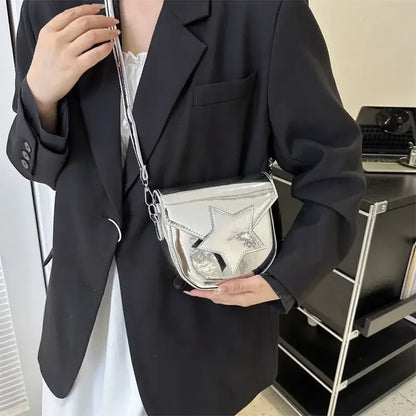 eybag Y2k Laser Silver Women's Crossbody Bag 2024 New PU Leather Star Premium Saddle Bag Foreign Style Versatility Women's Wallet Ins