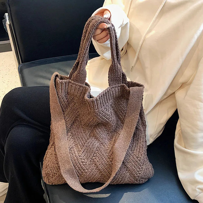 Lkblock Luxury design handbags for women winter wool knitting the tote bag Fashion Shoulder Female bag Women's purses messenger bag