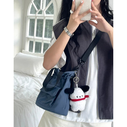 eybag Casual Ruched Drawstring Bags for Women Designer Handbag Mini Nylon Bucket Bag Korean Style Shoulder Crossbody Bag Phone Purses