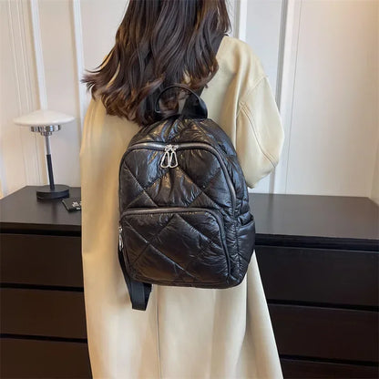 eybag Fashionable Space Pad Cotton Women Backpack Gold Solid Color School Bag Women Sports Backpack Women Nylon Pad Bag