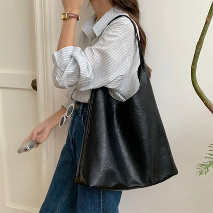 Lkblock Casual Women Shoulder Bag PU Leather Tote Handbags High Capacity Soft Leather Composite Bags Female Shopping Totes for Women