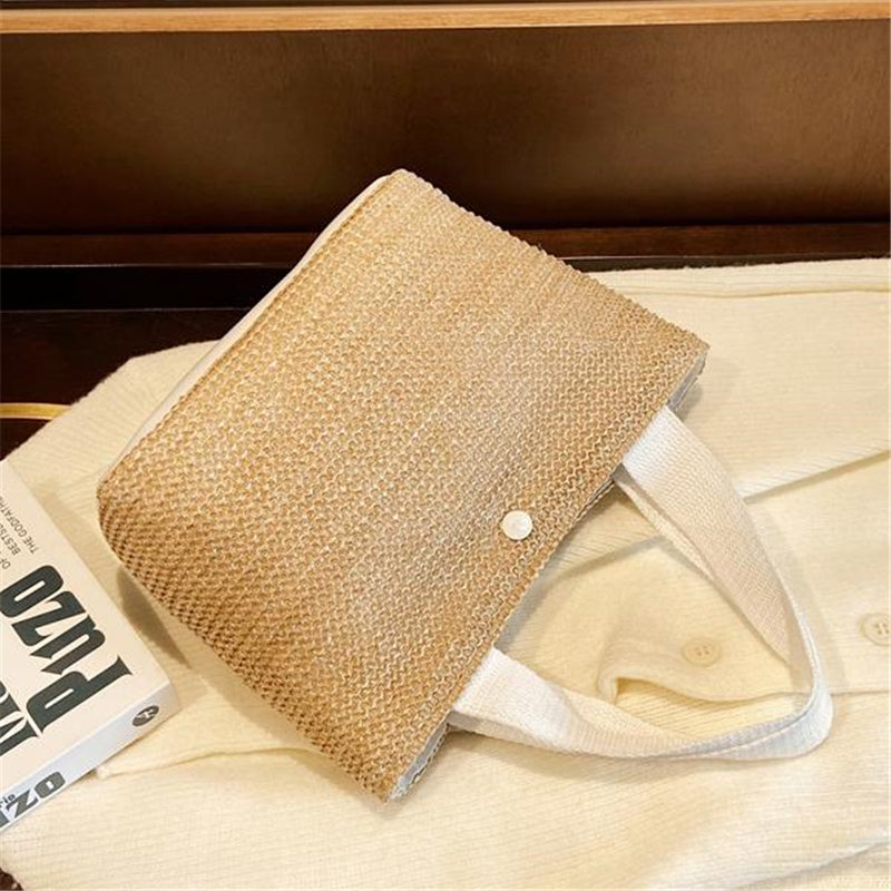 Lkblock Elegant Ladies Straw Woven Handbag Women Holiday Beach Casual Tote Top-Handle Bags Fashion Retro Shoulder Bags 2022