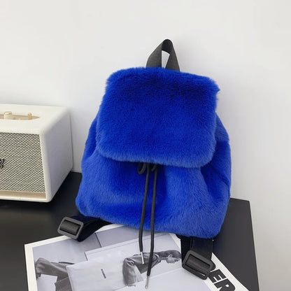 eybag Fashion Luxury Fake Fur Women's Backpack Winter Soft Plush Ladies Schoolbag Solid Color Female Furry Shoulder Bags Handbags