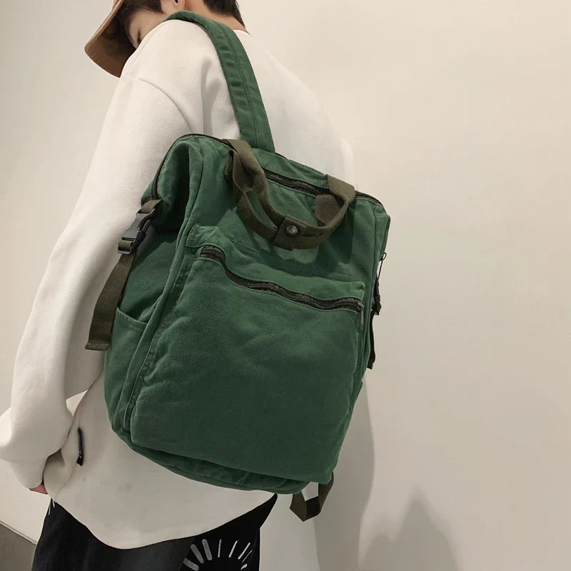 eybag Solid Canvas Women Backpack Double Handle Leisure Female College Student Backpack Unisex Laptop Bag Girl Travel School Bag