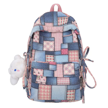 eybag Patchwork Backpacks For Women Plaid Canvas School Bag For Teenage Girls Large Capacity Casual Satchels Korea Style Travel Bags