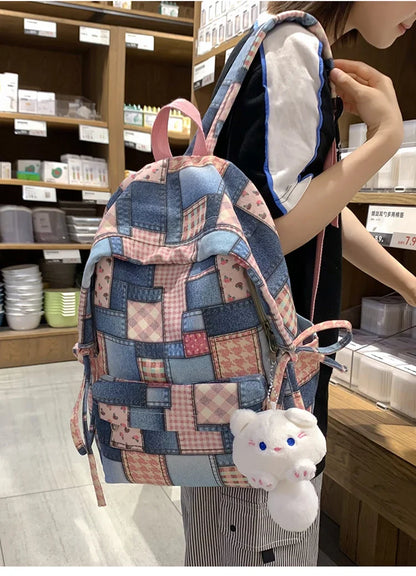 eybag Patchwork Backpacks For Women Plaid Canvas School Bag For Teenage Girls Large Capacity Casual Satchels Korea Style Travel Bags