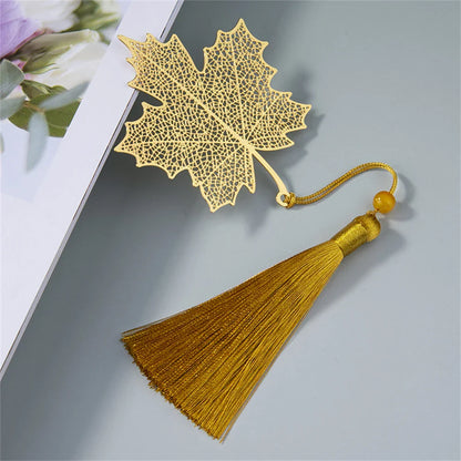 eybag Exquisite Leaf Shape Metal Bookmarks With Tassel Creative Ginkgo Lotus Leaves Book Mark Student Stationery Reading Supplies Gift