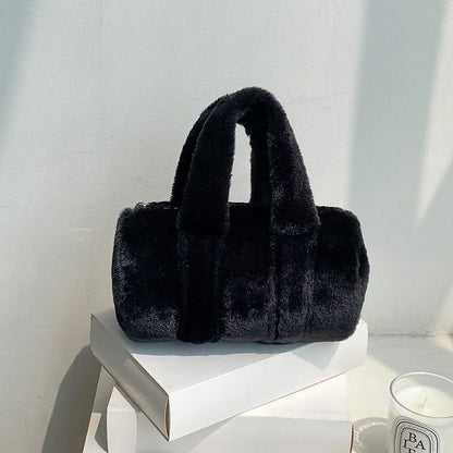 eybag Mini Barrel-shaped Purses and Handbags Winter Warm Plush Bags for Women Faux Fur Designer Bag Fluffy Soft Pillow Bag Lady Clutch