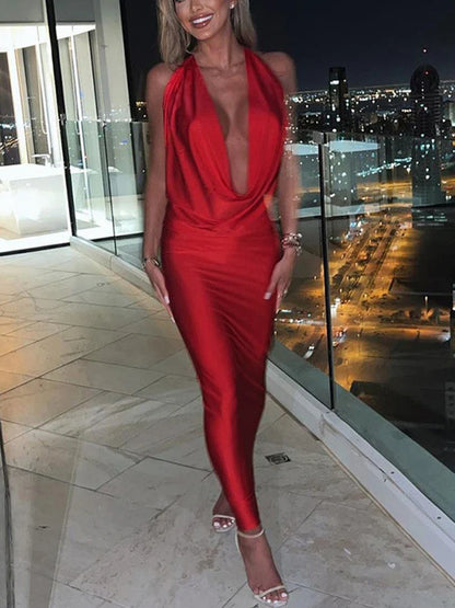 eybag Summer Women Halter Backless Midi Dress For Women Bodycon Sexy Party Elegant Outfits Evening Birthday Clothes Y2K 2024