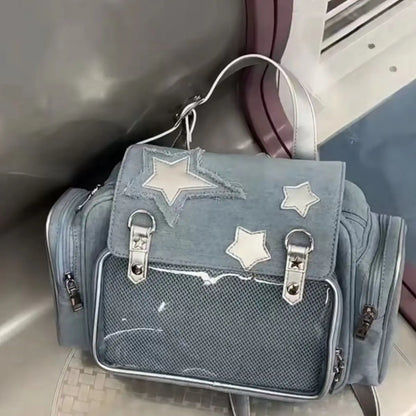 eybag Korean Star Patchwork All Match Hottie Backpack Fashion Sweet Y2k Women Denim handBag School Backpack for College Students