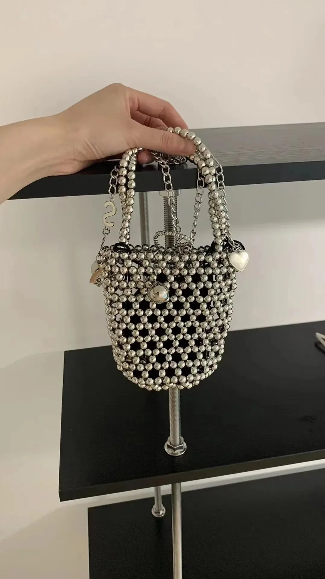 eybag 2024 Retro Pearl Bucket Women's Crossbody Bag Сумка Fashion INS Silver New in Handbag Handwoven DIY Beaded Bags Bolso De Hombro