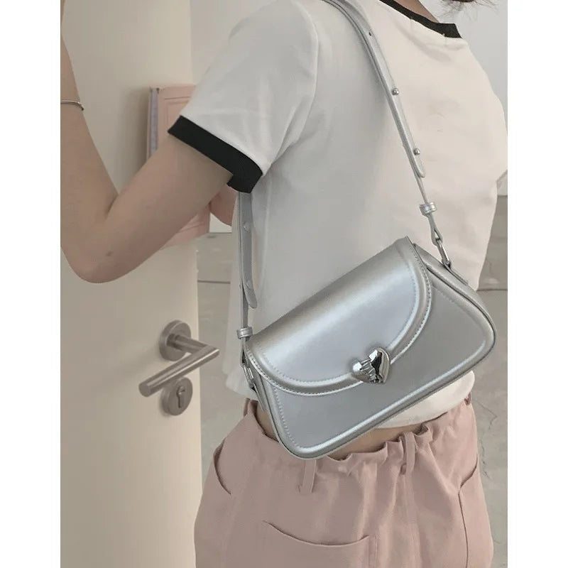 eybag Y2K Silver Shouder  Bags for Women Fashion Luxury Brand Designer Handbags Love Buckle The Tote Small Purse Underarm Bag