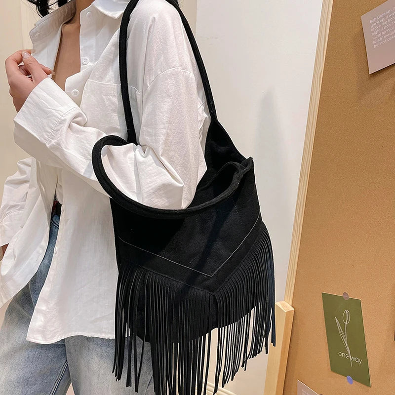 eybag Fashion Trending New in Women Shoulder Bags Luxury Designer Totes Handbags For Women 2024 Tassel Female Purses Suede Bucket Bag