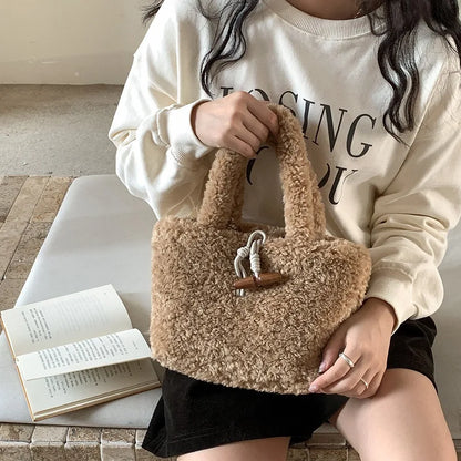 Lkblock Cute Warm Plush Women Handbags Winter Lambswool Tote Bags for Women Small Soft Shoulder Bag Designer Shopper Purse Female Clutch