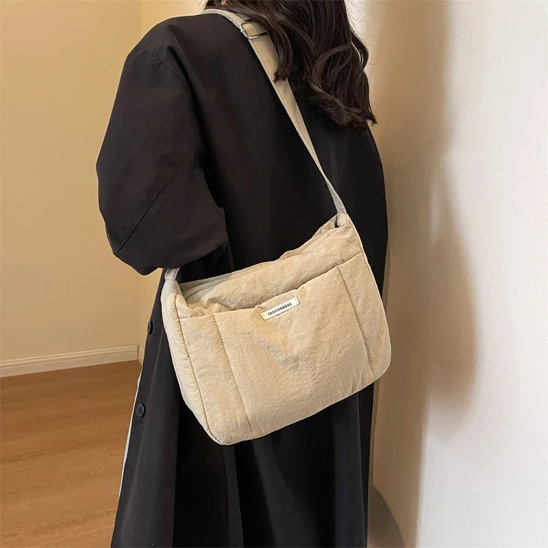 eybag Winter New Large Capacity Women Casual Shoulder Bag Simple Solid Color Crossbody Bag Fashion College Student Travel Shopper Bag