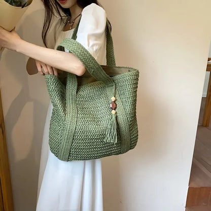 eybag Elegant Ladies Straw Woven Handbag Women Holiday Beach Commute Casual Tote Top-Handle Bags Fashion Retro Shoulder Bags 2024