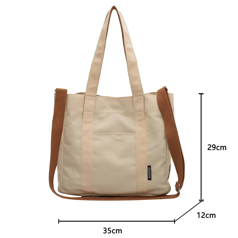 Lkblock High capacity handbags for women Autumn Canvas travel Casual Tote solid color Mobile bag Shoulder bag ladies Messenger Bags