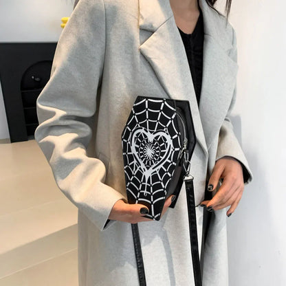 eybag Gothic Coffin Shoulder Bag for Women Small Crossbody Bag Spider Web PU Leather Handbag Designer Clutch Halloween Gift Hobos  ﻿ ﻿