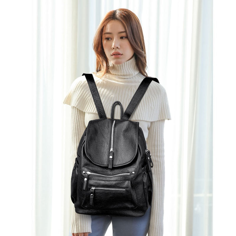 eybag Women High Quality Leather Backpacks Vintage Female Shoulder Bag Sac A Dos Travel Ladies Bagpack Mochilas School Bags for Girls