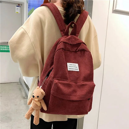 eybag Preppy Style Women Backpack Corduroy Design School Bags For Teenage Girls Travel Backpacks Female Shoulder Bags Daypack Black