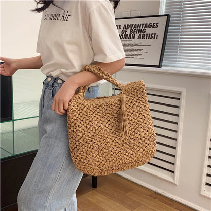 eybag Casual Handmade Woven Straw Bag Bucket Totes Handbags Travel Summer Bags Large Capacity Purses For Women Summer Straw Bag