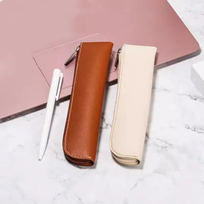 eybag Simple Zipper Pen Holder PU Leather Pencil Bag Fountain Pen Storage Pouch Portable Pen Sleeve Case School Office Supplies