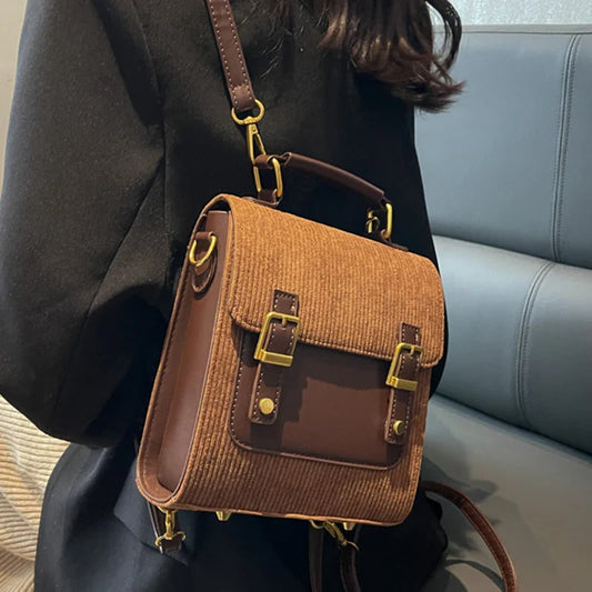 eybag Vintage Small Corduroy Woman Backpacks New Female Fashion Backpack Travel Shoulder Bag Mochilas Crossbody Bags for Teenage Girls