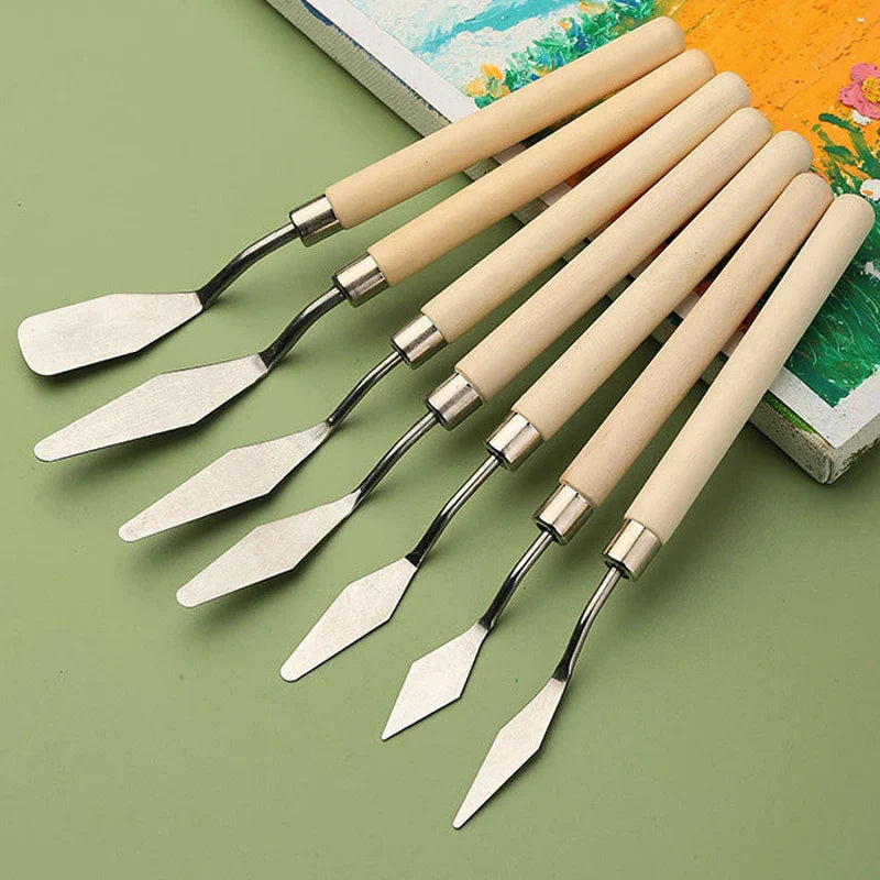 eybag 7Pcs/Set Stainless Steel Oil Painting Knives, Artist Crafts Spatula, Palette Knife, Mixing Knife, Scraper Art Tools