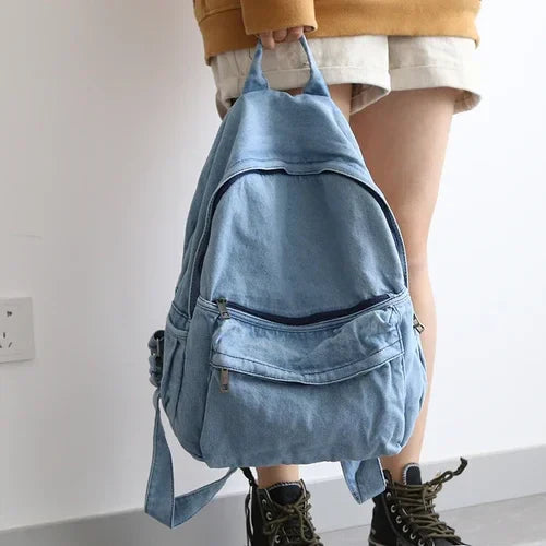 eybag Retro Distressed Canvas Gray Backpack Girl College Female Book Travel Backpacks Cool DenimLaptop Lady Student Ruckpack Bags