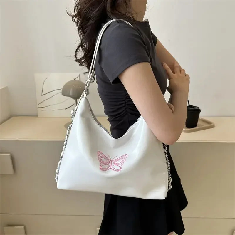 eybag Korean Trend Fashion Silver Chain Tote Bag Women's Backpack Student Large Capacity Shoulder Bag Multifunctional Backpack Ins Y2k