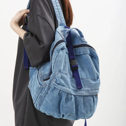 eybag New Casual Denim Blue Women Backpack Vintage Large Capacity Student Backpack Female College School Bags Boy Girl Travel Book Bag