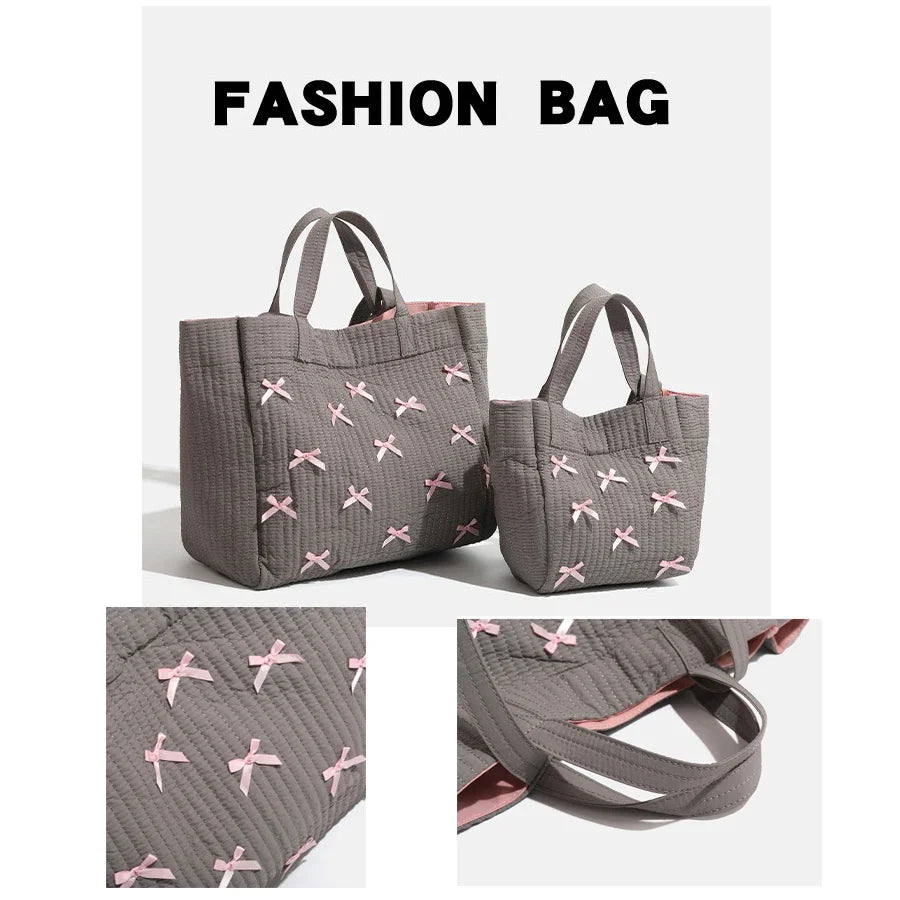 eybag 2024 New Women's Bag Solid Color Tote Bag Commuting Shoulder Bag Fashion Bow Simple Large Capacity Handbag Small Big Size