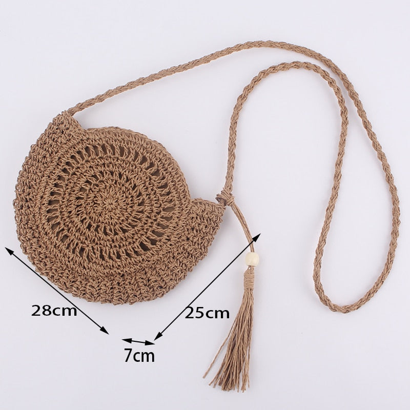 Lkblock New Half Round Straw Bags for Women Summer Beach Rattan Bag Handmade Woven Half Moon Crossbody Handbags Bohemia