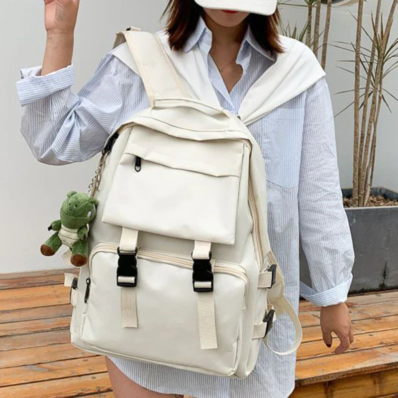 eybag Backpacks Preppy Students Backpack Large Capacity Button Travel Bag Solid Simple Harajuku Chic Fashion Retro Unisex High Street