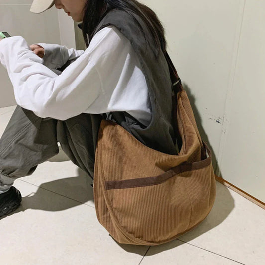 eybag Japanese Simple Corduroy Crossbody Bags For Women Pure Color Big Shoulder Bag Ladies Hand Bags Hobos Crossbody Bag Dumpling Bags