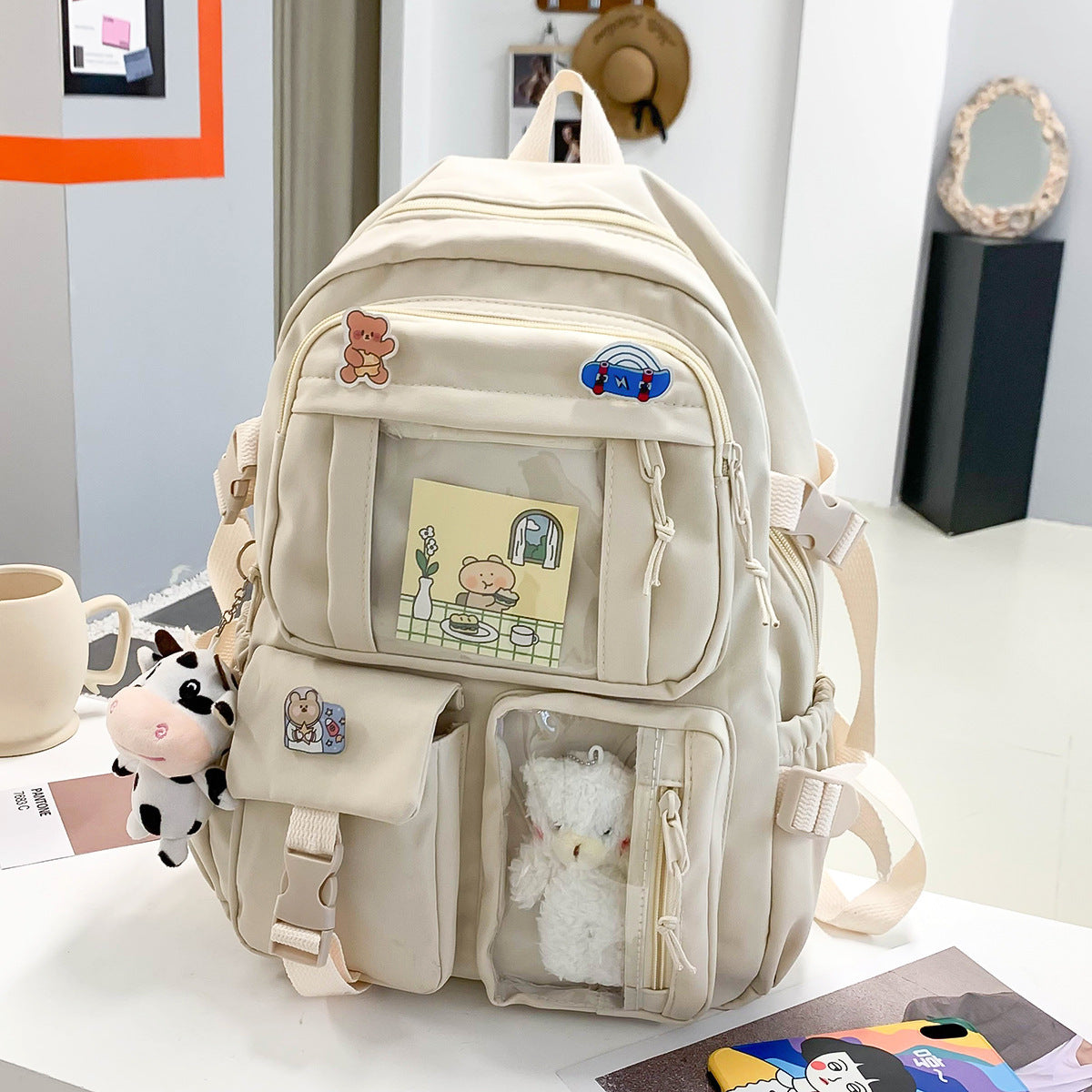 eybag Cute Student Backpacks Waterproof Multi-Pocket Nylon Multifunction  School Backpack for Female Girls Kawaii Laptop Book Pack New