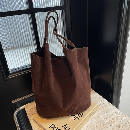 eybag Suede Sewing Thread Retro Women's Shoulder Bags Zipper Casual Versatile 2024 New Solid Colors High Capacity Casual Tote