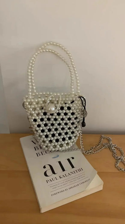 eybag 2024 Retro Pearl Bucket Women's Crossbody Bag Сумка Fashion INS Silver New in Handbag Handwoven DIY Beaded Bags Bolso De Hombro