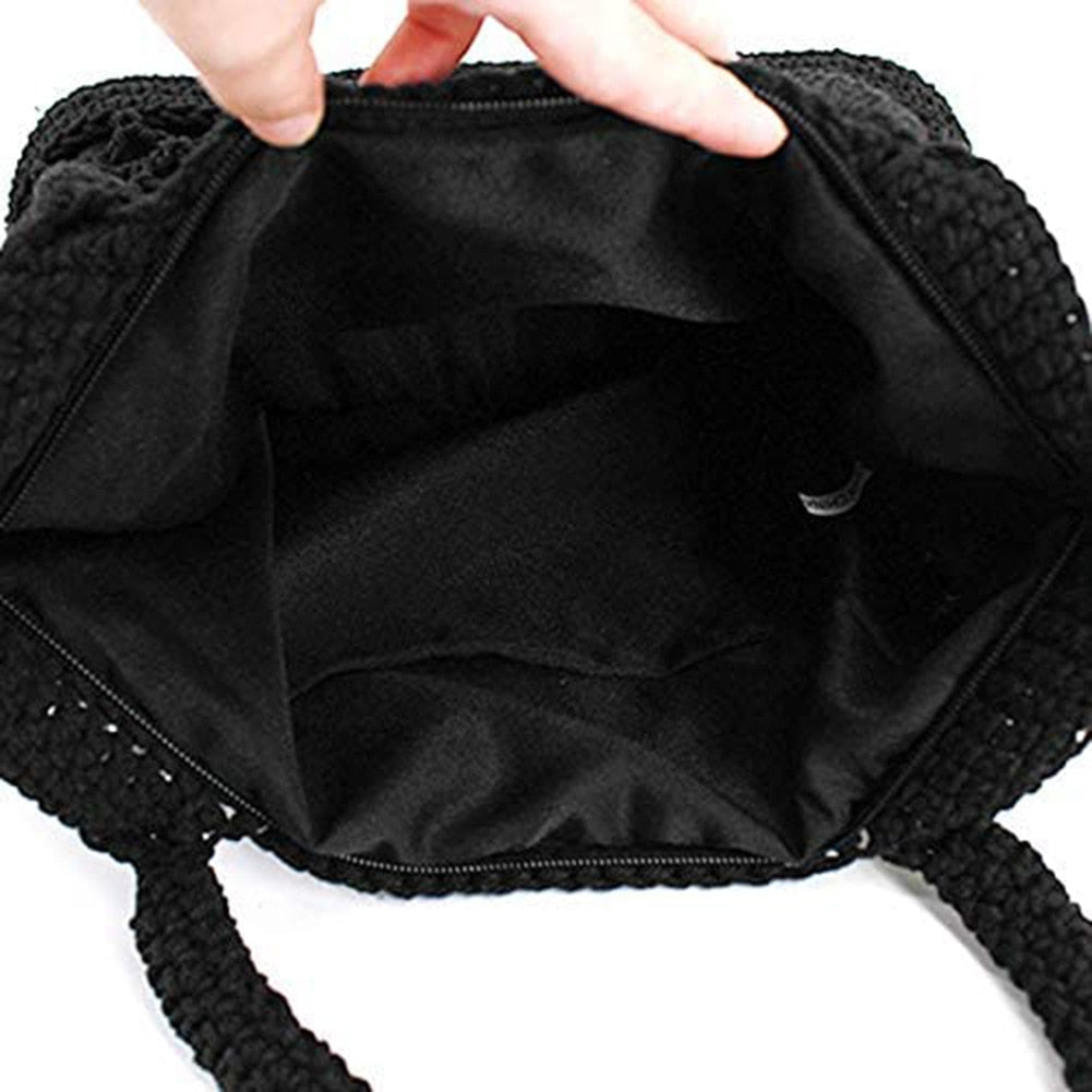 eybag Women Casual Handbags Fashion Summer Straw Woven Hollow Handmade Cotton Shopper Totes Beach Net Bags Female Casual Shoulder Bags